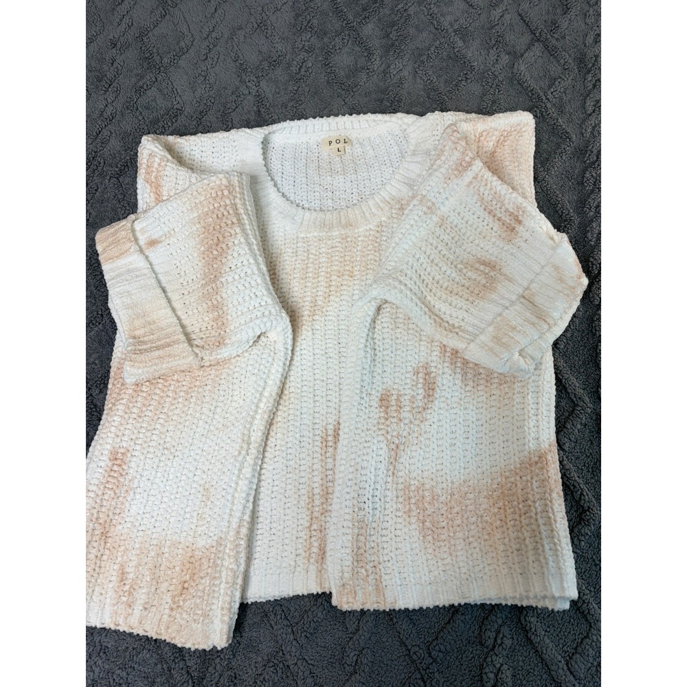 POL Tie Dye V-Neck Sweater Cream Terracotta Knit Cropped